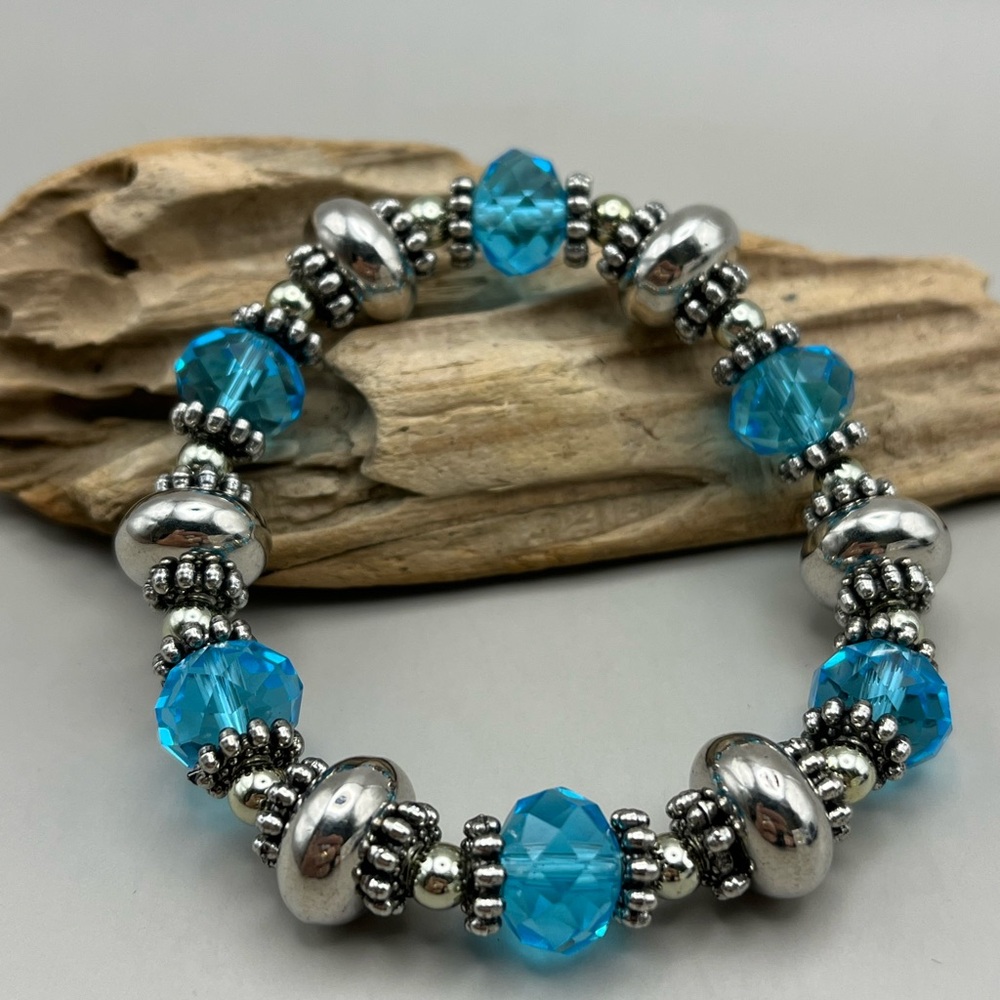 Silver and Blue Beaded Bracelet